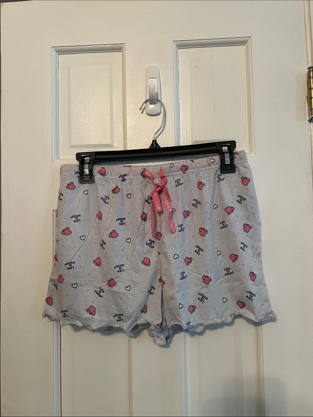 Life Is Good Light Blue Lounge Shorts with Pink Mug Print